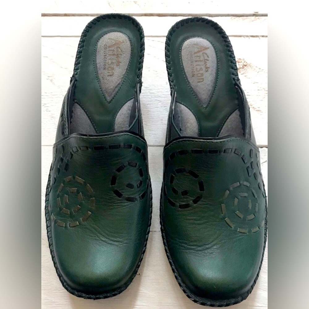 Clark’s Artisan Green Leather Clogs